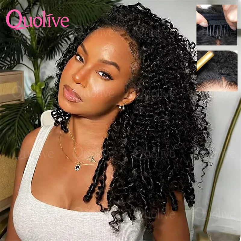 

3 In 1 Half Wig 250%Density Remy Hair Headband Wig No Leave Out Curly Human Hair Wigs Upgrade Glueless Clip Half Wigs Human Hair