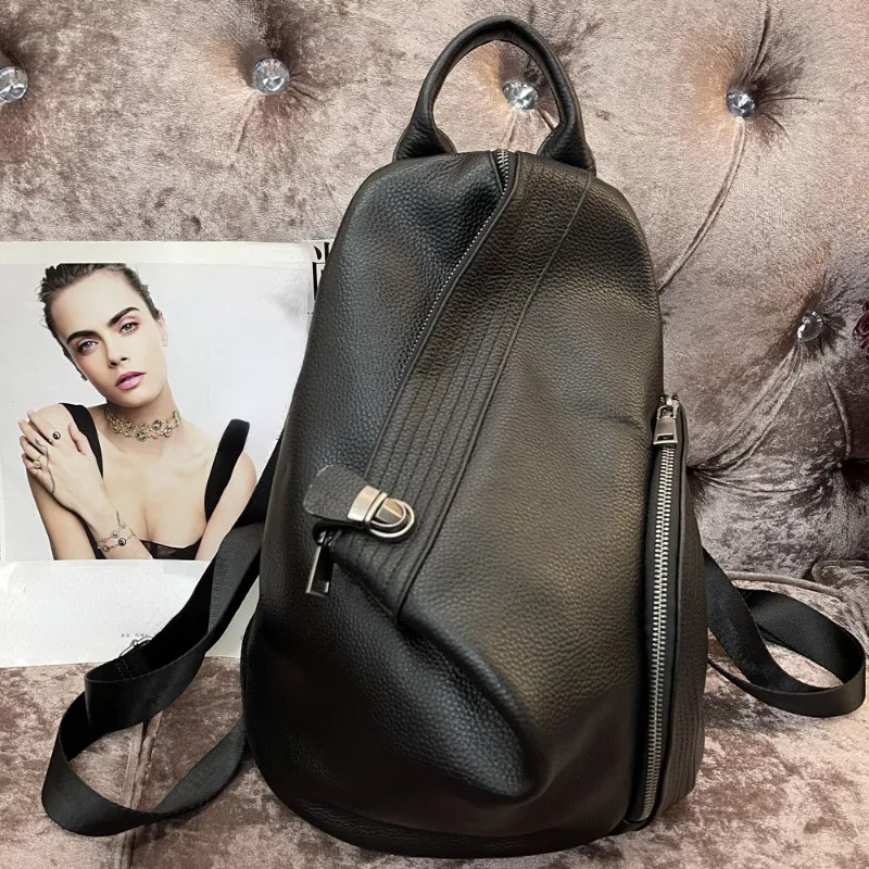 

Fashion Design Zipper Anti-theft Buckle Bag Luxury Genuine Leather Backpacks Large Capacity Casual Commuter Travel Sac A Dos