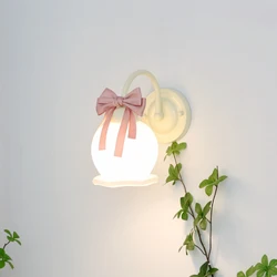 Warm Princess Room Little Girl Bedroom Wall Lamps Color Bow Decor Glass Lamp Modern Romantic Children's Room Bedside Wall Lights