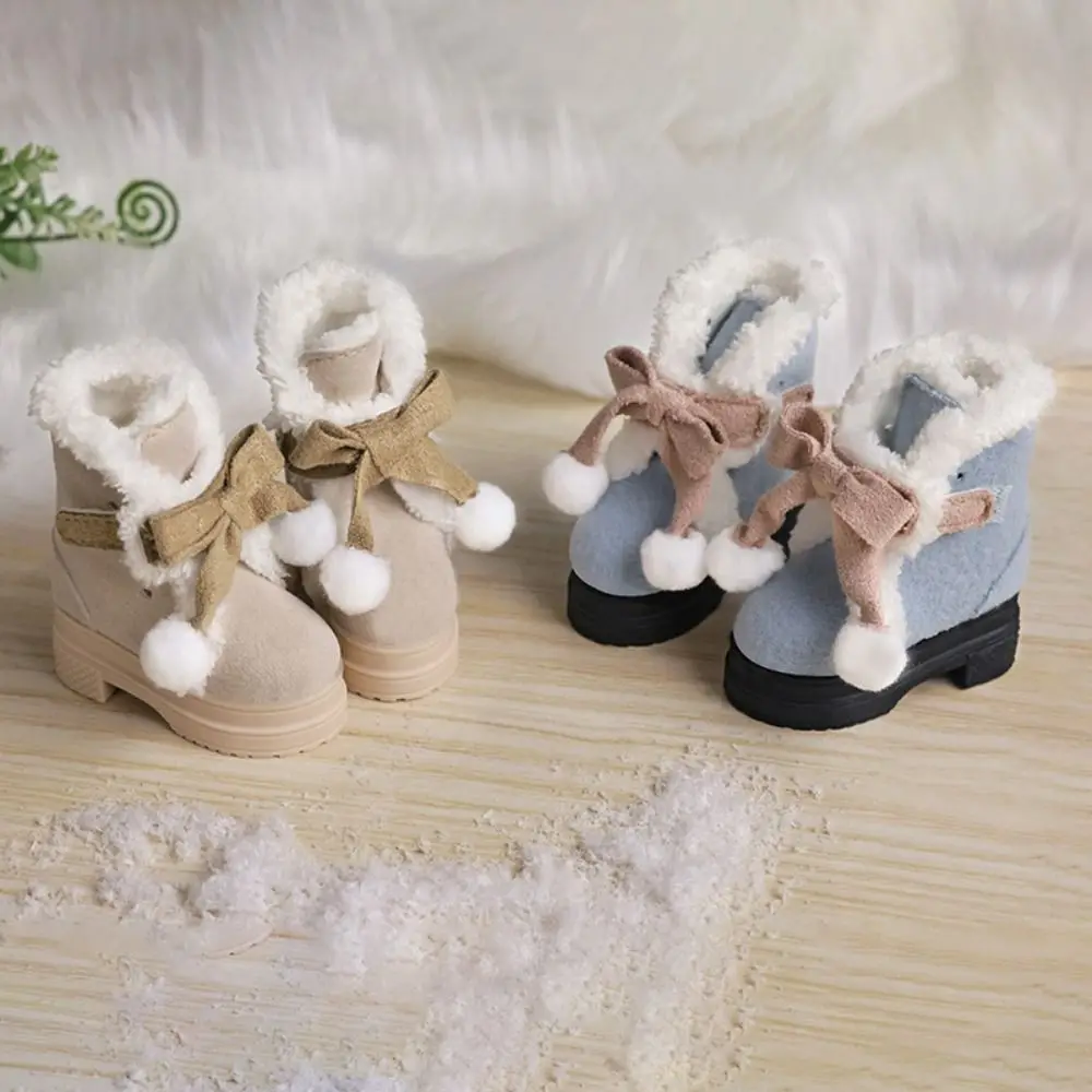 1 Pair High-top 1/4 Bjd Doll Winter Boots Bowknot Fluffy 1/4 Bjd Doll Plush Shoes Casual High-heeled 40cm Cotton Doll Boots