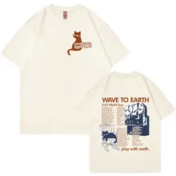 Wave To Earth Cat 0.03 World Tour T Shirt uomo donna Retro Harajuku Fashion T-Shirt 100% cotone oversize Y2k Streetwear