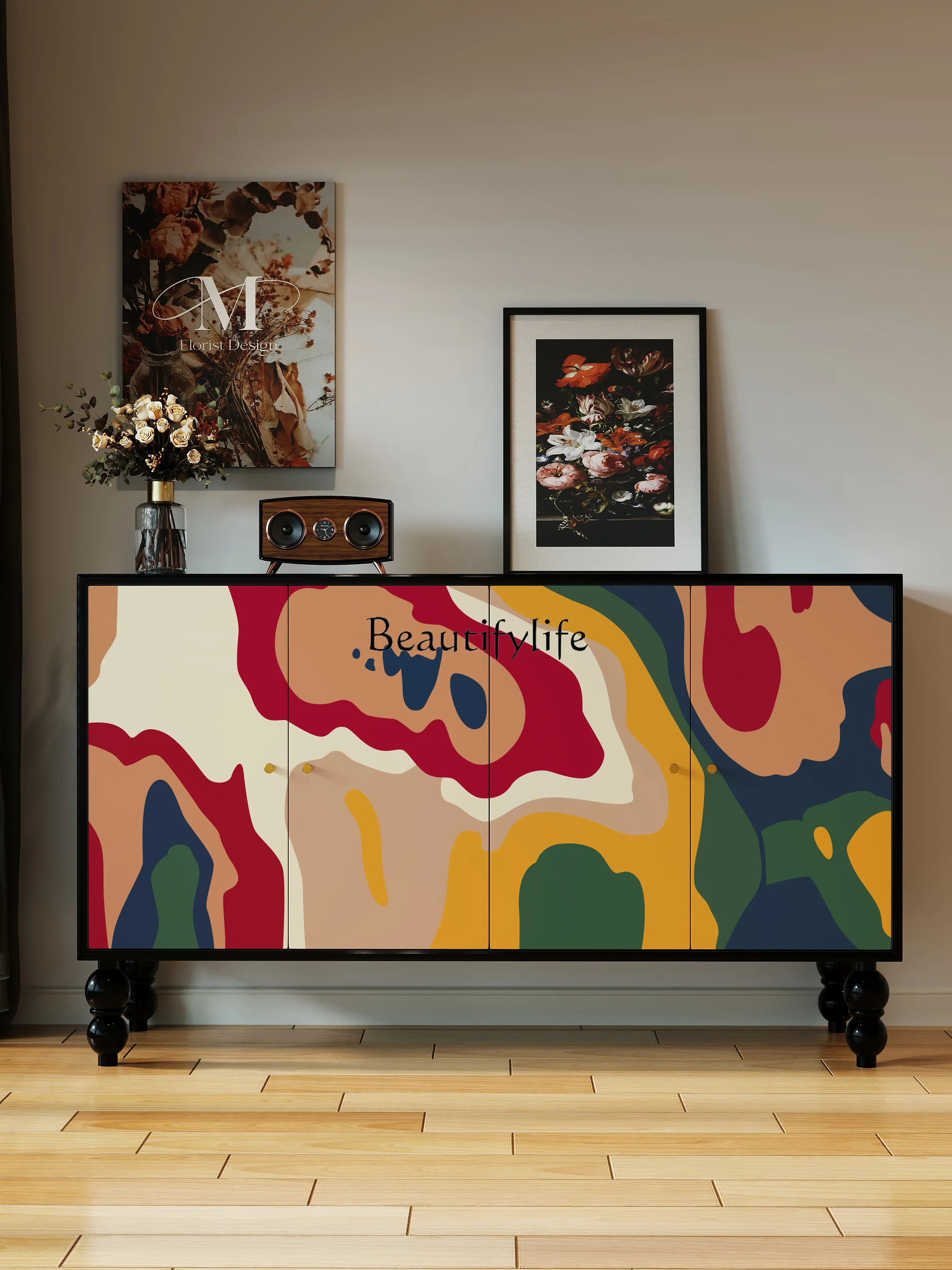 

ls 27 Meiyi French Multifunctional Shoe Cabinet Living Room Solid Wood Hotel Homestay Restaurant Storage Cabinet