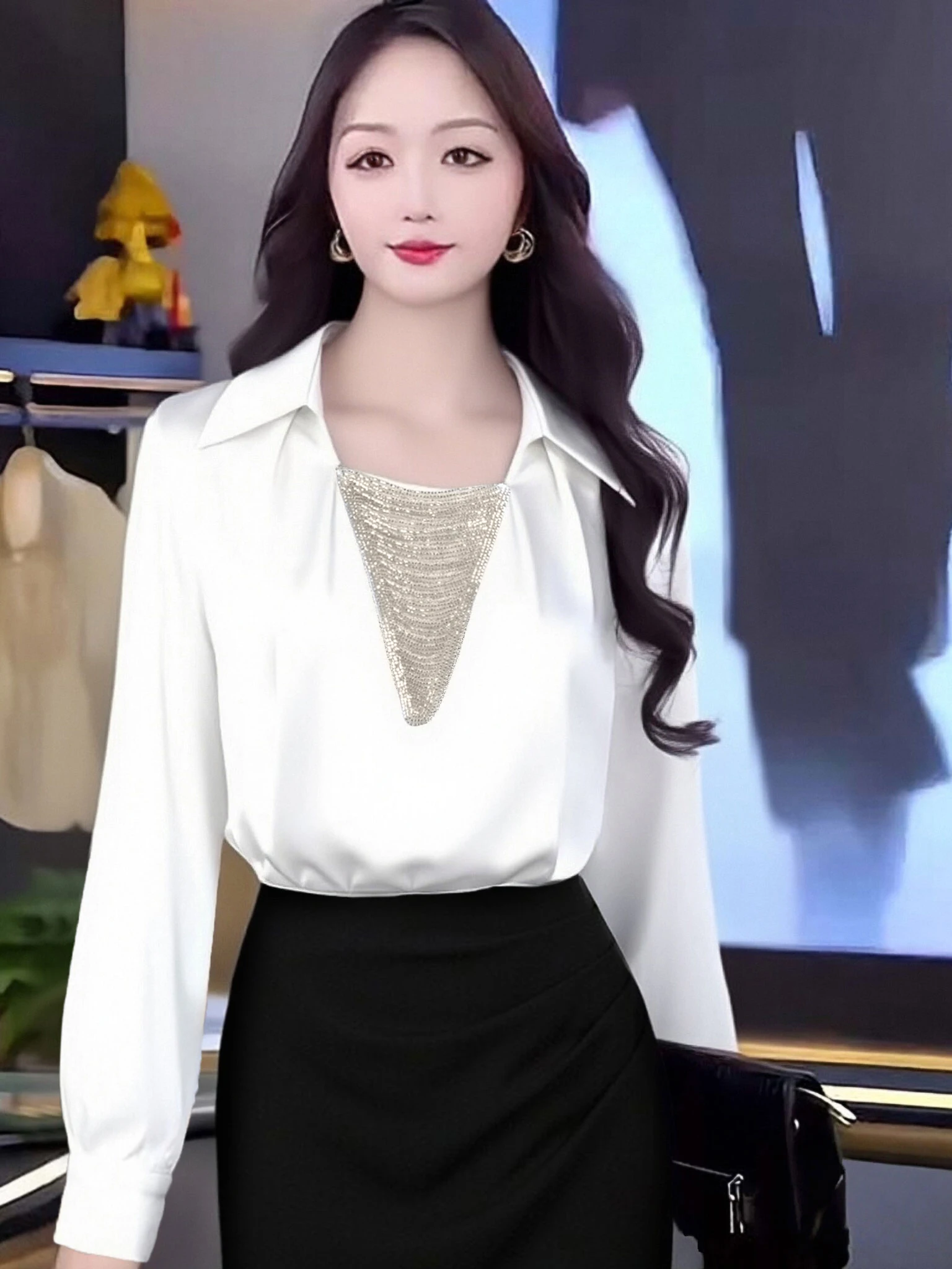 

Elegant Long Sleeve Top And Skirt Set Spring 2026 Professional Two-Piece Suit Classy Fashionable Women's Polyester Fiber