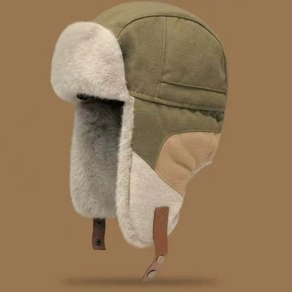 Farbblock-Wintermütze mit Fleece-Futter, Ohrenklappen, winddicht, windresistent, dicke, thermische Patchwork-Skimütze – Detail 7