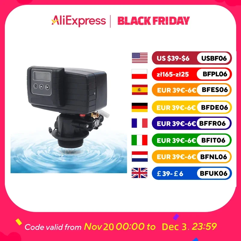 110V Water Softener Valve Automatic Digital Metered Control Head Time Clock Control Valve with Display and Water Distributor