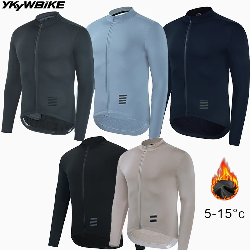 Ykywbike Winter Cycling Jersey Men's Thermal Fleece Bicycle Clothing MTB Long Sleeve Warm Tops Road Bike Jacket Riding Clothes