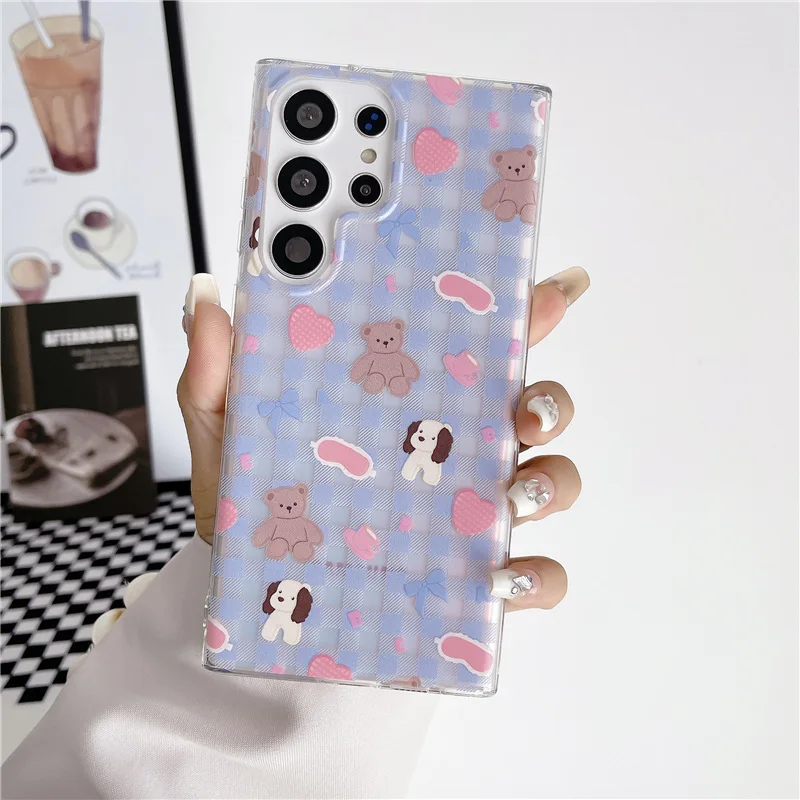 Сетчатый Чехол с милыми животными для Samsung Galaxy S22 S22Plus S22Ultra S23 S23 + S23Ultra S24 S24Plus S24Ultra, защитный чехол