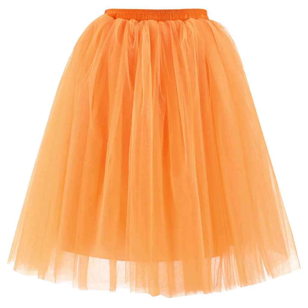 Women Ballet Dance Party Mesh Knee Length Skirt Summer Elstic High Wist Performance Puffy Tulle Pleated Skirt A-Line Puff Faldas