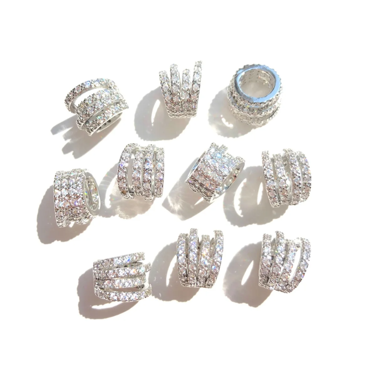10pcs Zirconia Pave Hollow Tube Wheel Spacers Beads for Bracelet Necklaces Earring Waist Jewelry Making Accessories Wholesale