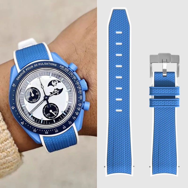 20mm Curve Watch Strap For Omega X Swatch Speedmaster MoonSwatch Planet Snoopy WatchBand Quick Release Wristband Rubber Bracelet