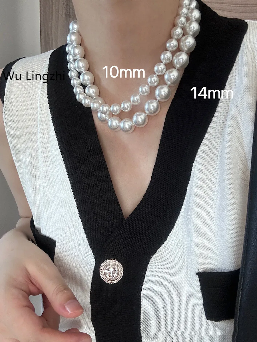 

Wu Lingzhi Korean Designer Ice White Pearls Necklace Round Shining Female New Arrive