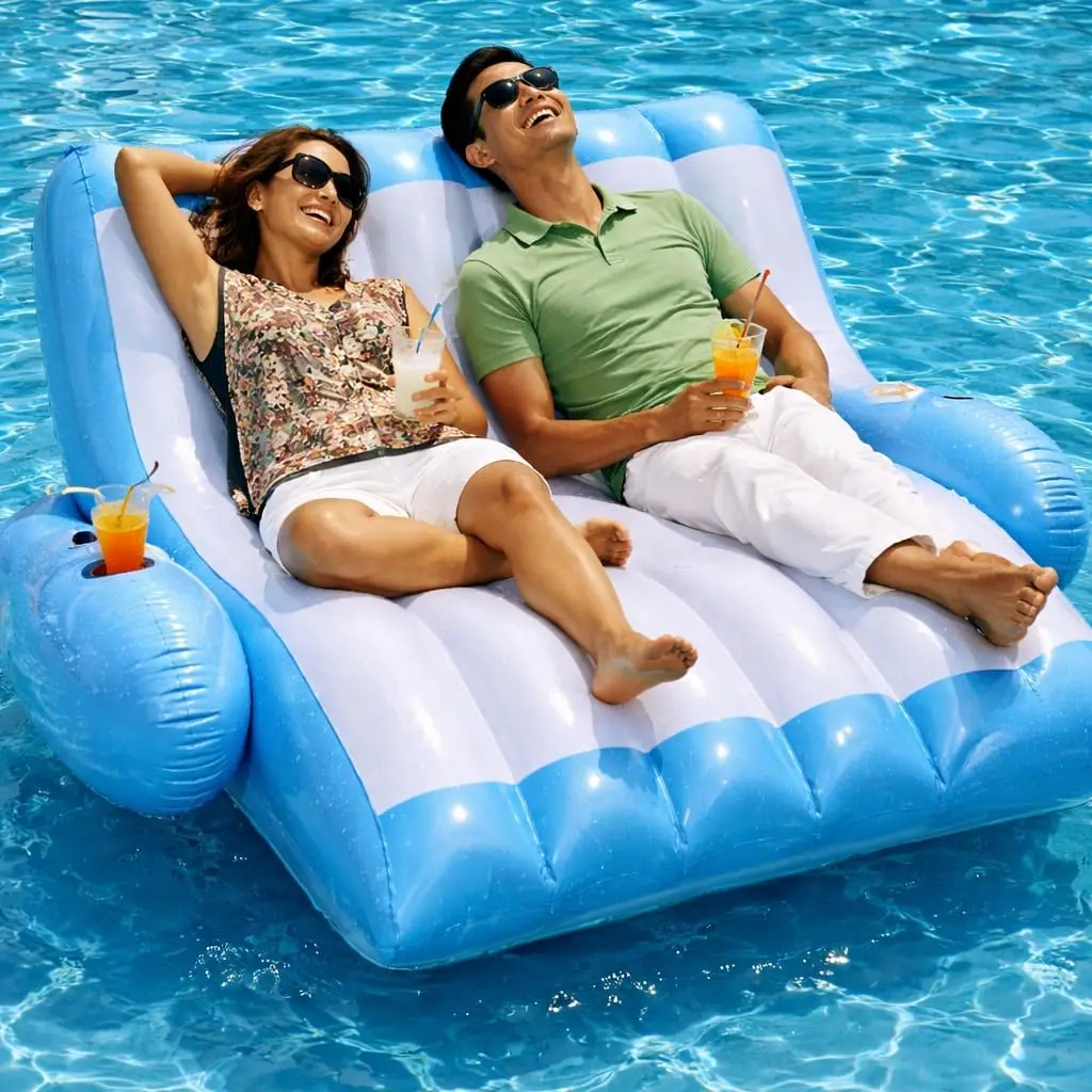 

Two Person Inflatable Pool Recliner Adult Pool Lounger Float with Cup Holder - Heavy Duty Lounger for Adults Floating Recline
