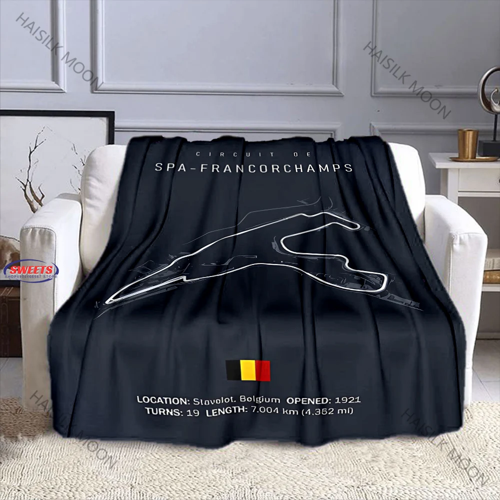 F1 إيمولا موناكو المسار الدائرة طباعة كل موسم بطانية لغرفة أريكة ، صيغة 1 رياضة السيارات موضوع ديكور سباق عاشق هدية عيد ميلاد