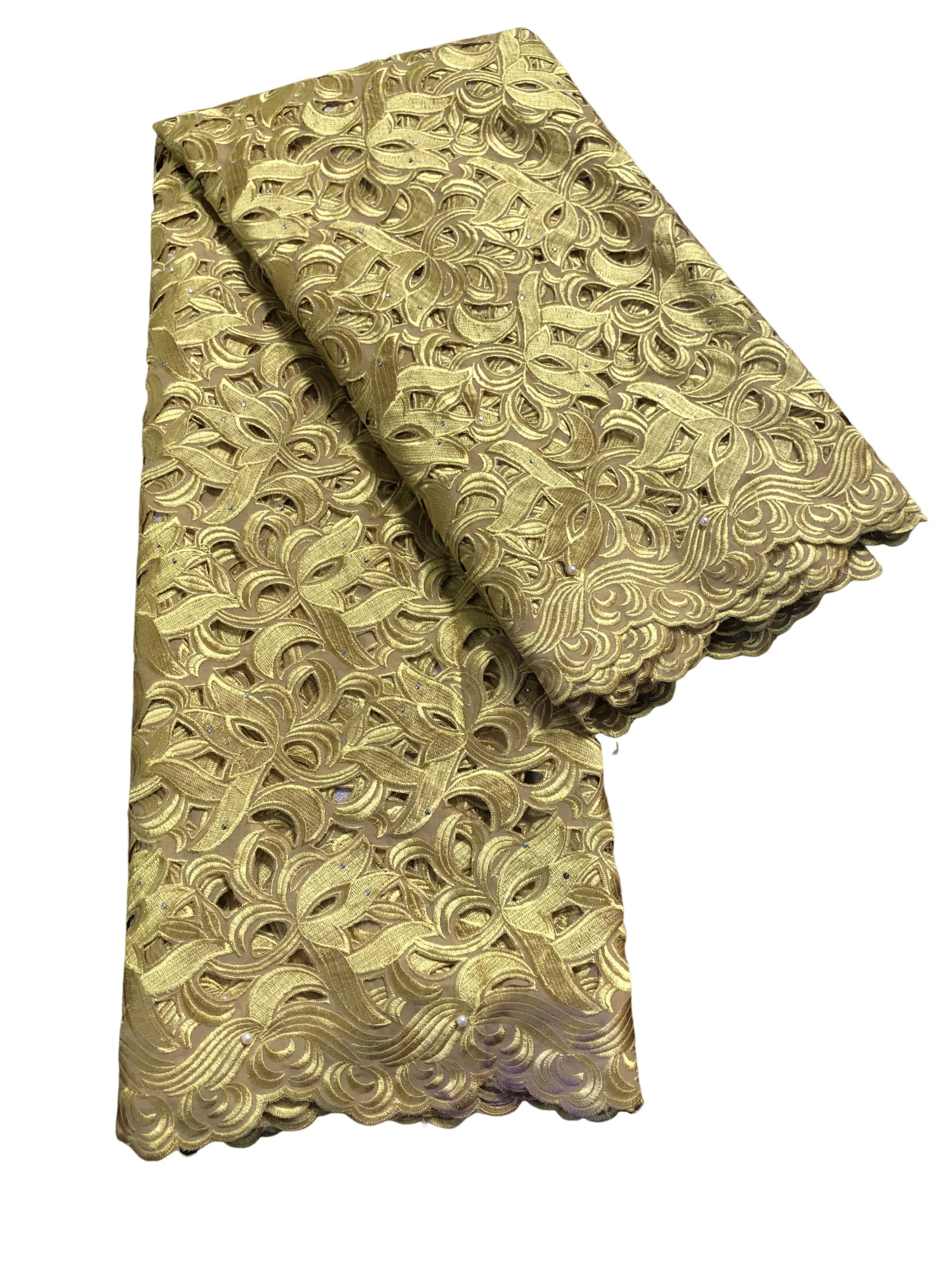 

Luxury African Cut The Hole 100% Cotton Rhinestone Lace Fabric 2024 High Quality Swiss Voile Lace Fabric For Men Women Wedding