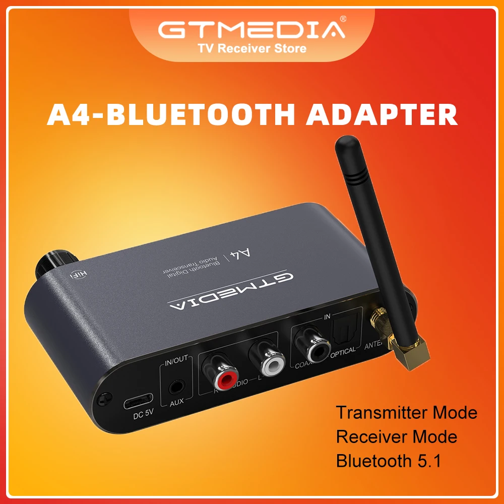 

GTMEDIA A4 Bluetooth Transmitter Adapter BT 5.1 Receiver 3.7V 800mAh Battery With 3.5mm AUX Cable RCA USB For Home Car