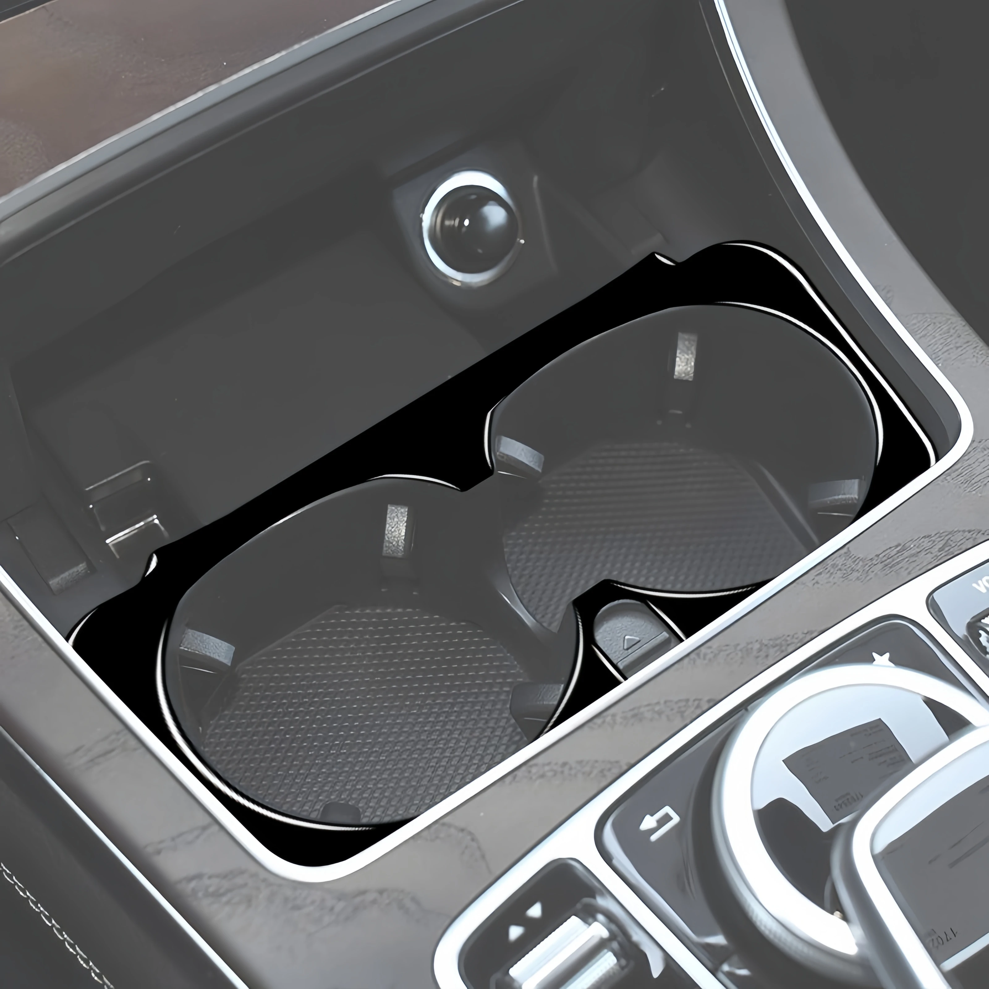 لمرسيدس W205 بنز C الفئة GLC 2014-2020 البيانو الأسود سيارة مركز وحدة التحكم حامل الكأس الإطار غطاء الكسوة ملصق السيارات Zubrifter #3