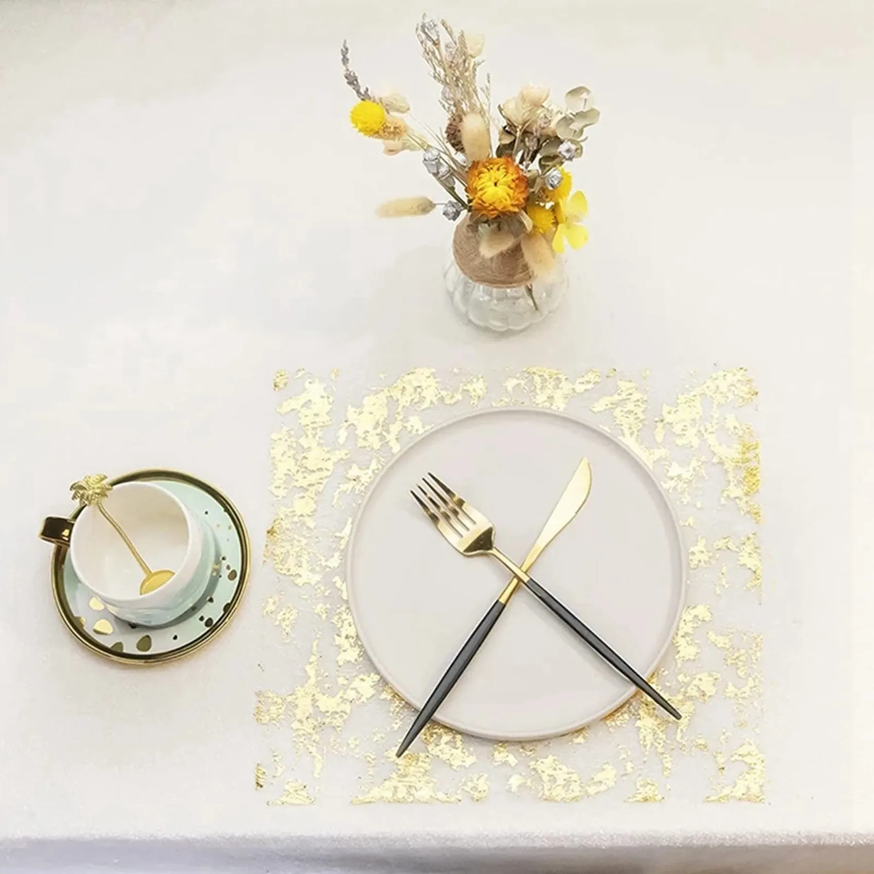A69e4pcs Table Runner, Sparkling Polyester Tulle Ribbon Roll With Gold Foil,Birthday Party Wedding Christmas Decor