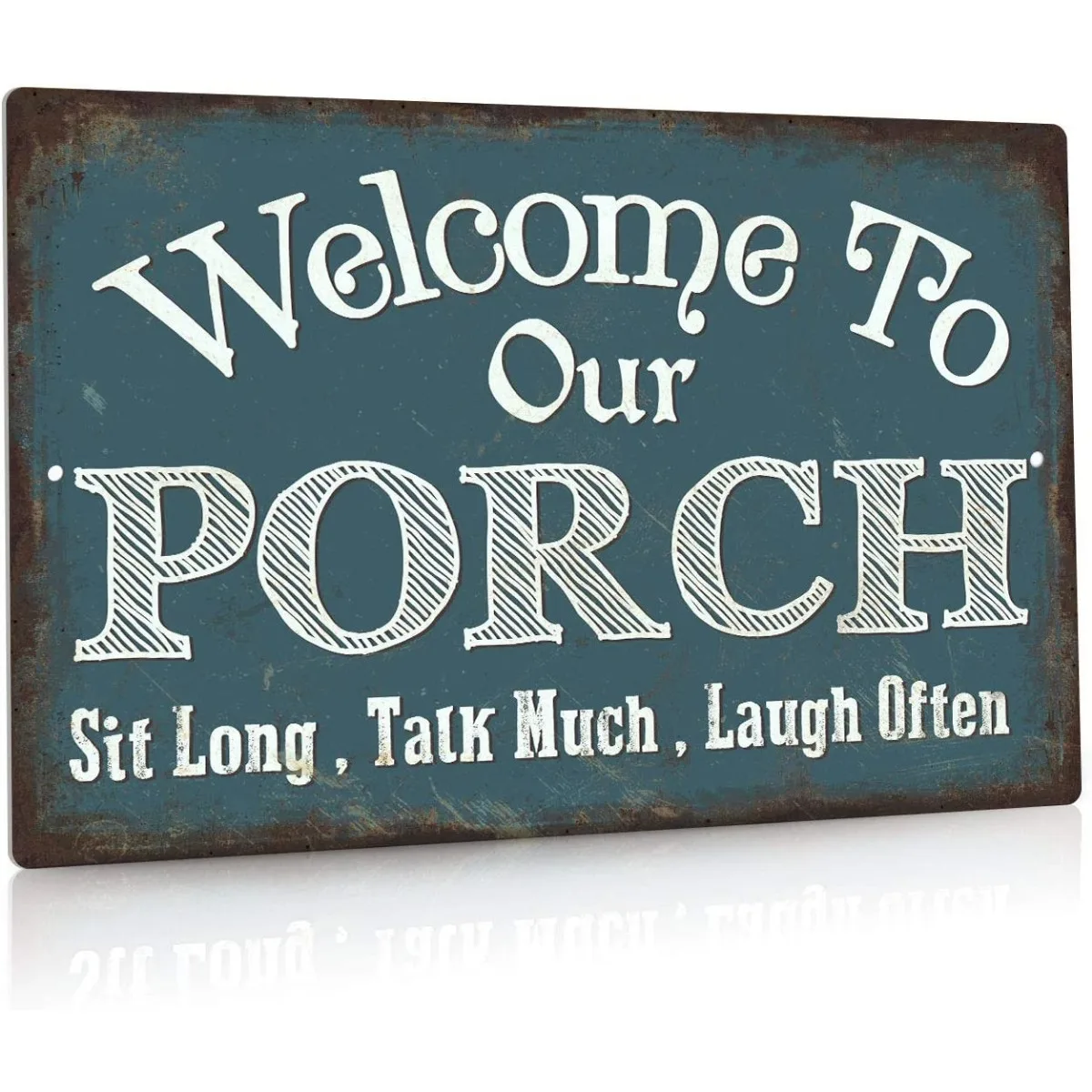 Decor Porch Sign, Porch Decor for Home, Bar, Farmhouse, 12x8 Inches Aluminum Metal Wall Sign - This is Our Happy Place