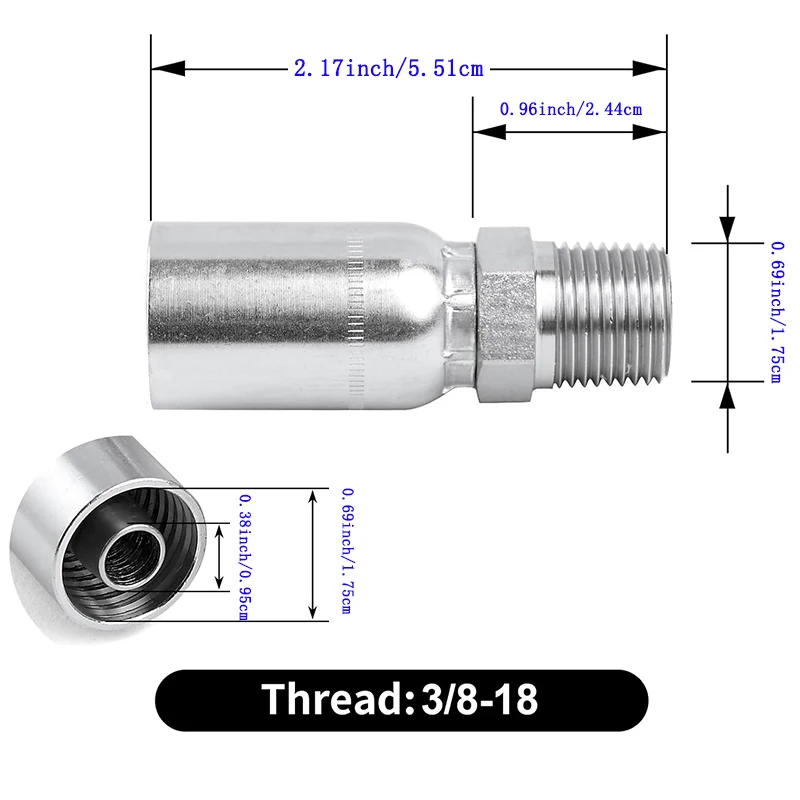 Conector de Manguera Hidráulica con Rosca Hembra JIC de 3/8 Pulgadas y 37 Grados o Conector de Manguera Hidráulica con Rosca Macho NPT de 3/8 Pulgadas