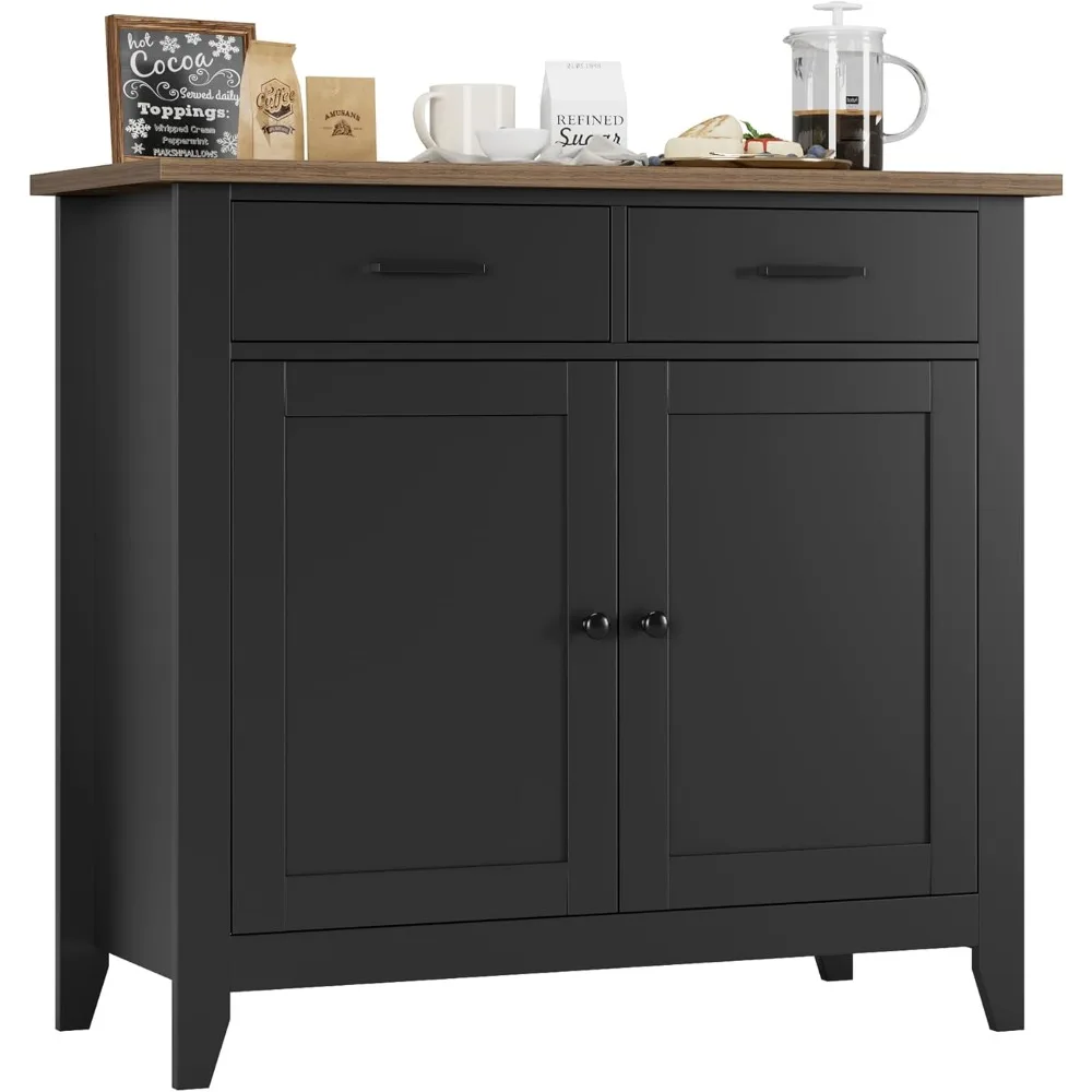 Kitchen Storage Cabinet, Modern Farmhouse Buffet Cabinet with Storage, Coffee Bar with 2 Drawers and 2 Doors, Floor Sideboard