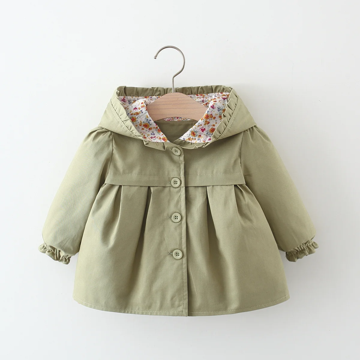 Spring and Autumn Baby Windbreaker Coat Girls\' Solid Color Hooded Beautiful Jacket Children\'s Windproof Loose Clothing