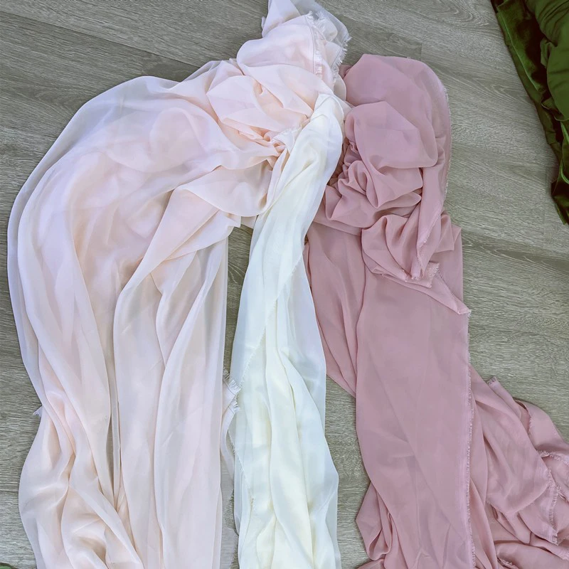 Soft Pink White Chiffon Fabric for Bridal Wedding Party Decoration Georgette Backdrops Curtain Dress Garment DIY Sewing Material