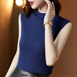 #1203 Turtleneck Tank Top Women Solid Color Skinny Basic Top Female Office Modal Tank Top Femme Slim Elegant Solid Color Summer