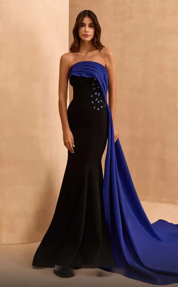 

Customized Classic Jersey Pleat Rhinestone Trumpet Strapless Long Dresses Bespoke Occasion Dresses Modern Style Sizes Available