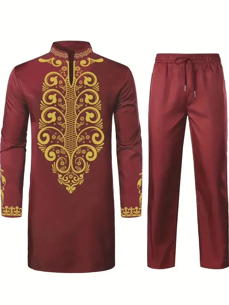 Quattro stagioni di vendita calda nuovi uomini di moda 2 pezzi set Afirican Syle Ethinic abbigliamento casual e pantaloni abbigliamento uomo musulmano