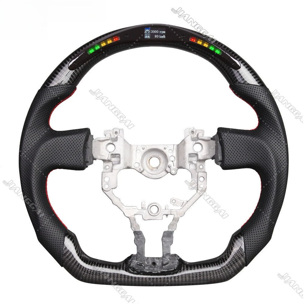 

Real Carbon Fiber LED Sport Steering Wheel Flat Bottom Design Fit for Toyota 86 Subaru BRZ 2012-2015 Red Center Mark Non-heated