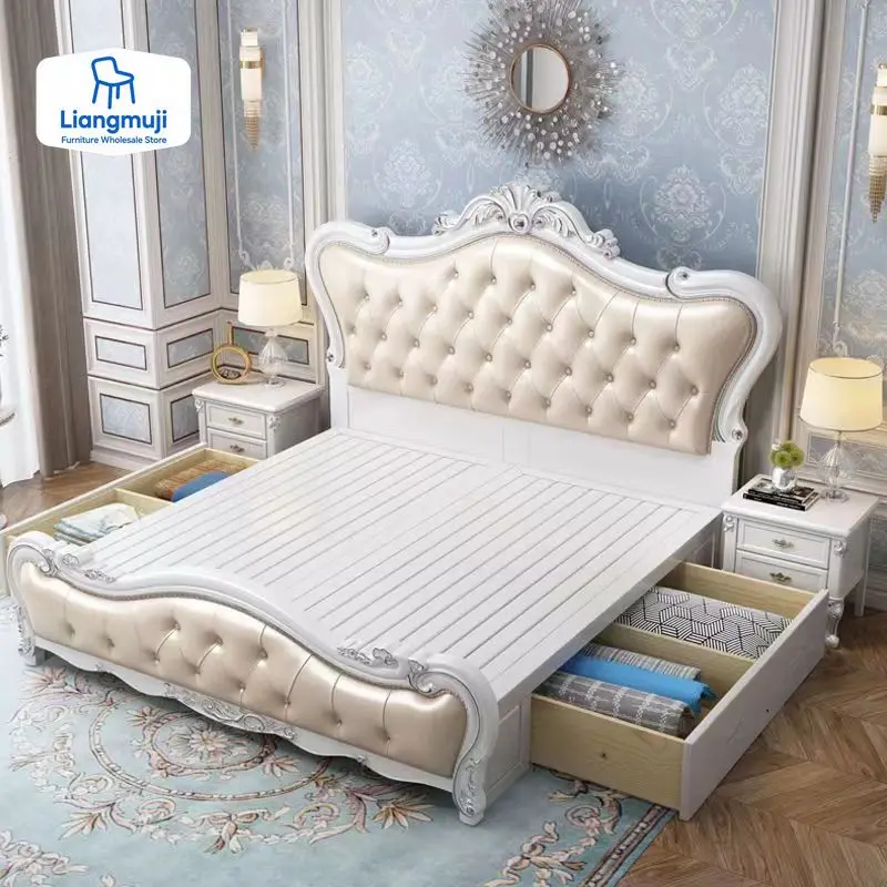 

European Luxury Double Bed Modern Whitr King Aesthetic Frame Double Bed High End Sleeping Lit Deux Place Furniture For Bedroom