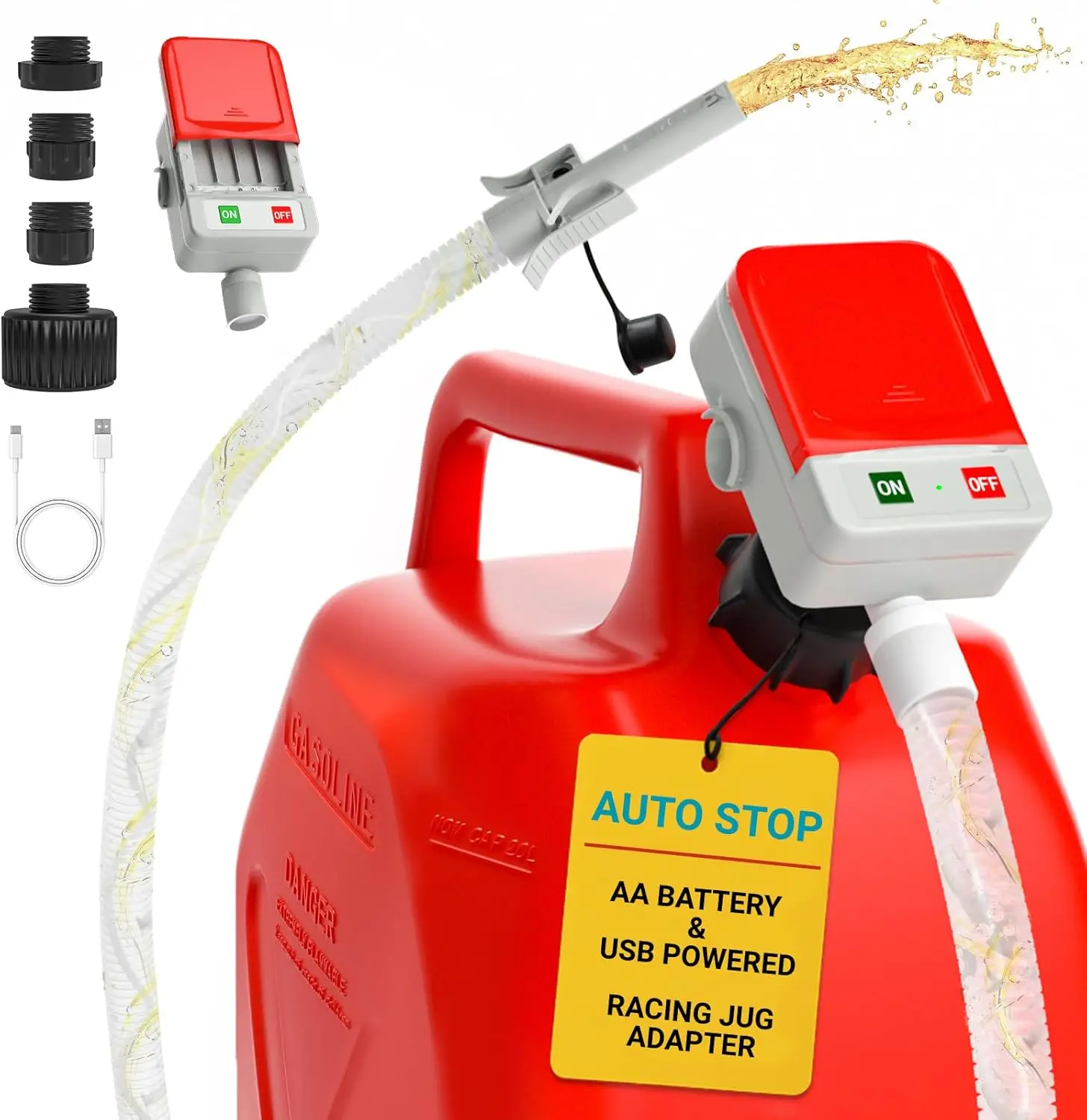 

Electric Fuel Transfer Pump with Auto-Stop, 3.2 GPM for Gasoline and Diesel, Portable with Hose and Adapters