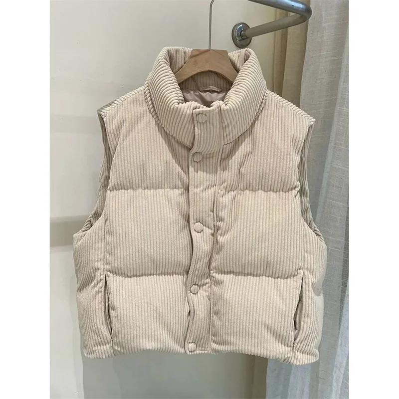 Gilet invernale da donna solido allentato colletto alla moda gilet lungo giacca imbottita in cotone gilet caldo antivento da donna