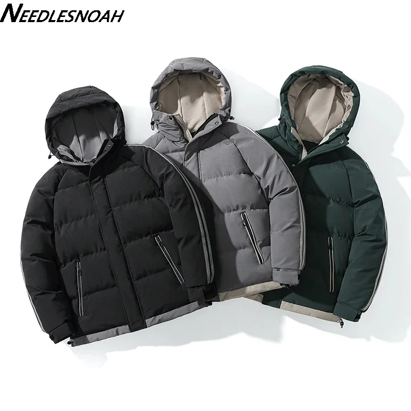 NEEDLESNOAH Winter Men Jackets Hooded Parkas Thick Warm Cotton Padded Windproof Coat 2024 Male Solid Color Outwear Plus Size 8XL