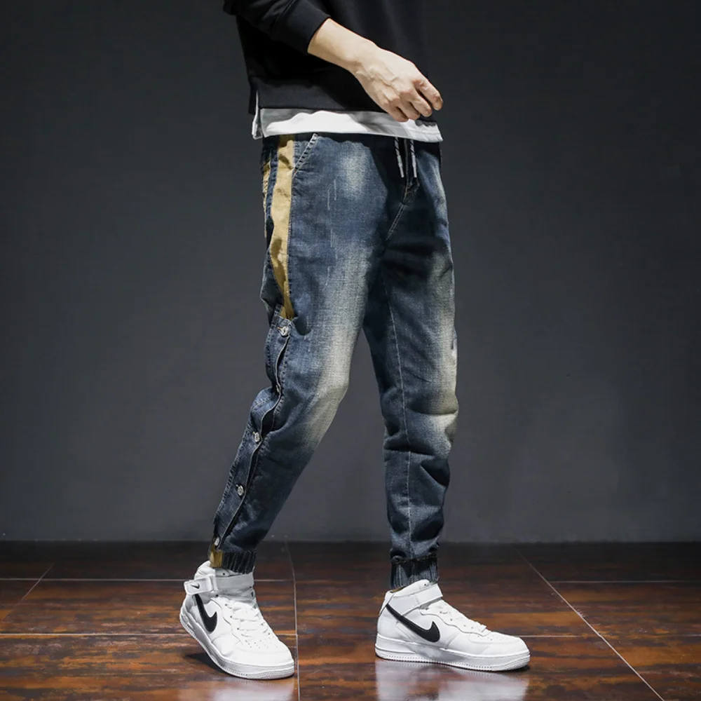 Men's jeans Korean Fashion Harem Pants Stretch Slim Drawstring Casual Jogging Pencil Denim Trousers New Male Street Wear