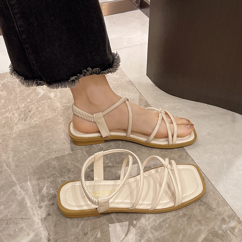 أحذية شاطئ صيفية جديدة ذات شريط رفيع على الطراز الخيالي للنساء متعددة الاستخدامات ونعل مسطح غير قابل للانزلاق ونعل متقاطع من كلمة واحدة شباشب رائعة بنعل ناعم #6