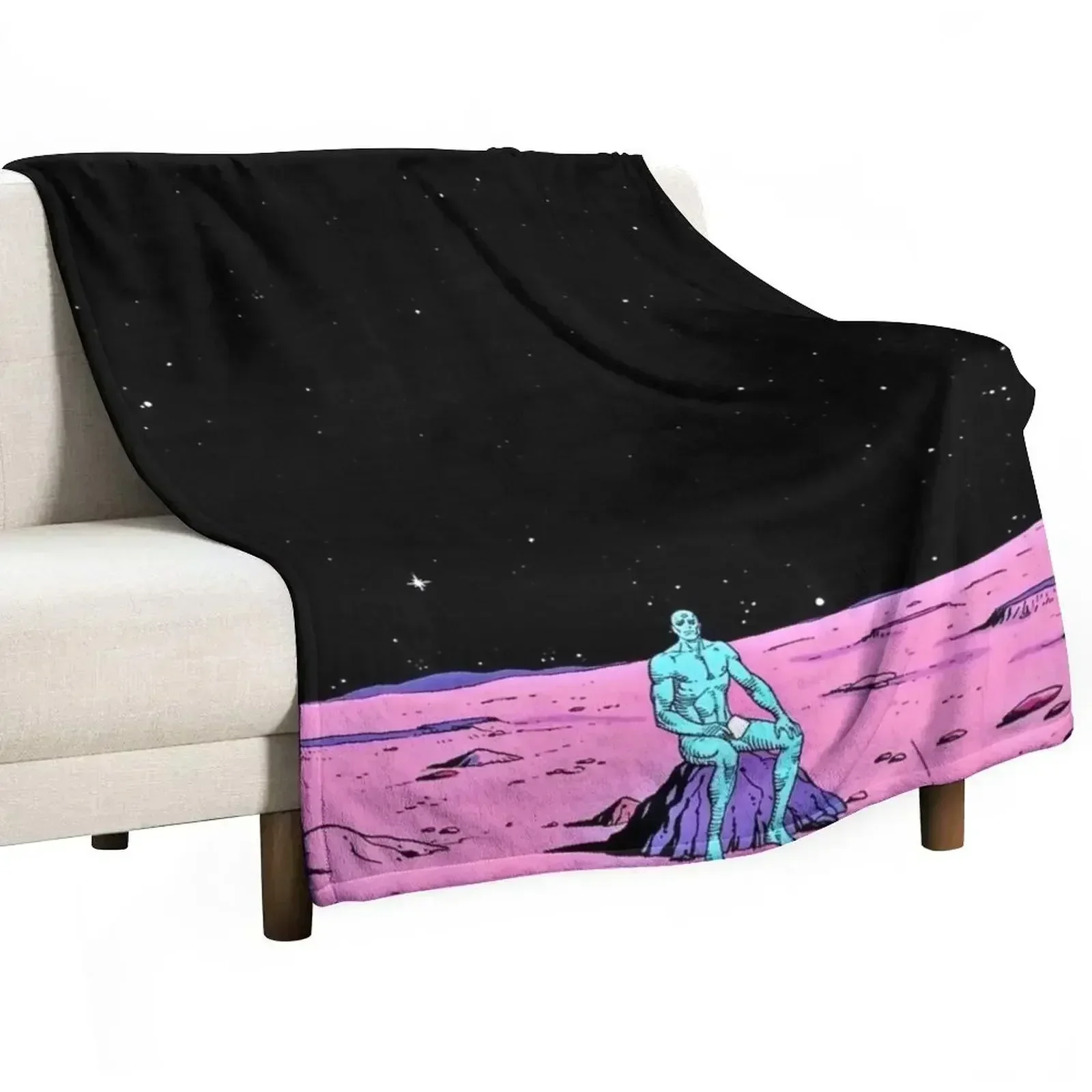 (Fixed) Dr. Manhattan sitting on mars (comic) Throw Blanket Retros funny gift Thermal Flannels Giant Sofa halloween Blankets