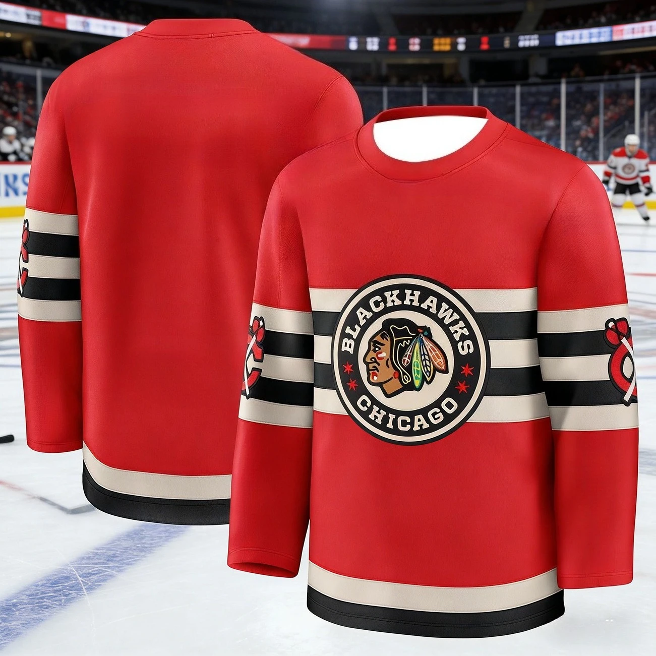 Chicago Best-selling Men's Ice Hockey Sportswear Fan Classic Style Shirt 3D Printout Breathable Quick-Drying Long Sleeve Kids