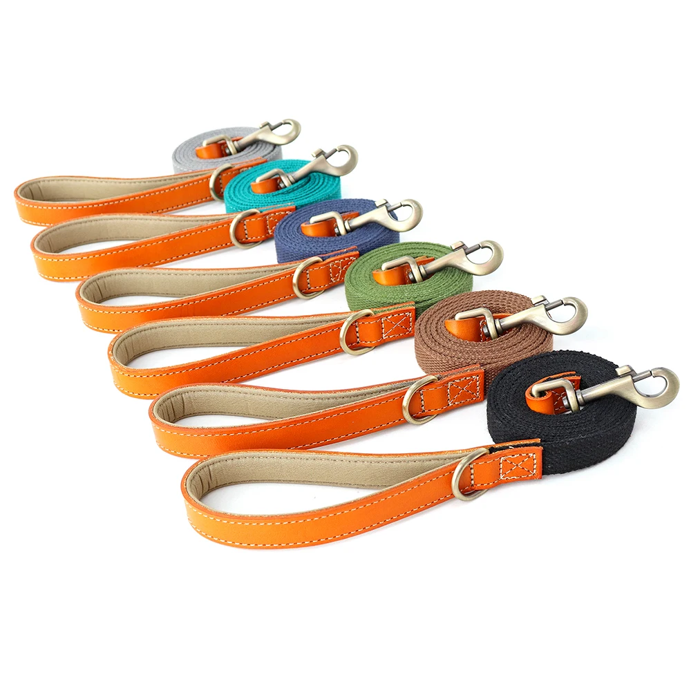 5ft Heavy Duty Nylon Dog Walking Leash, Durable Comfort Leather Handle Pet Training Lead, Anti-Pull Metal Clasp Walking Leashes view 5