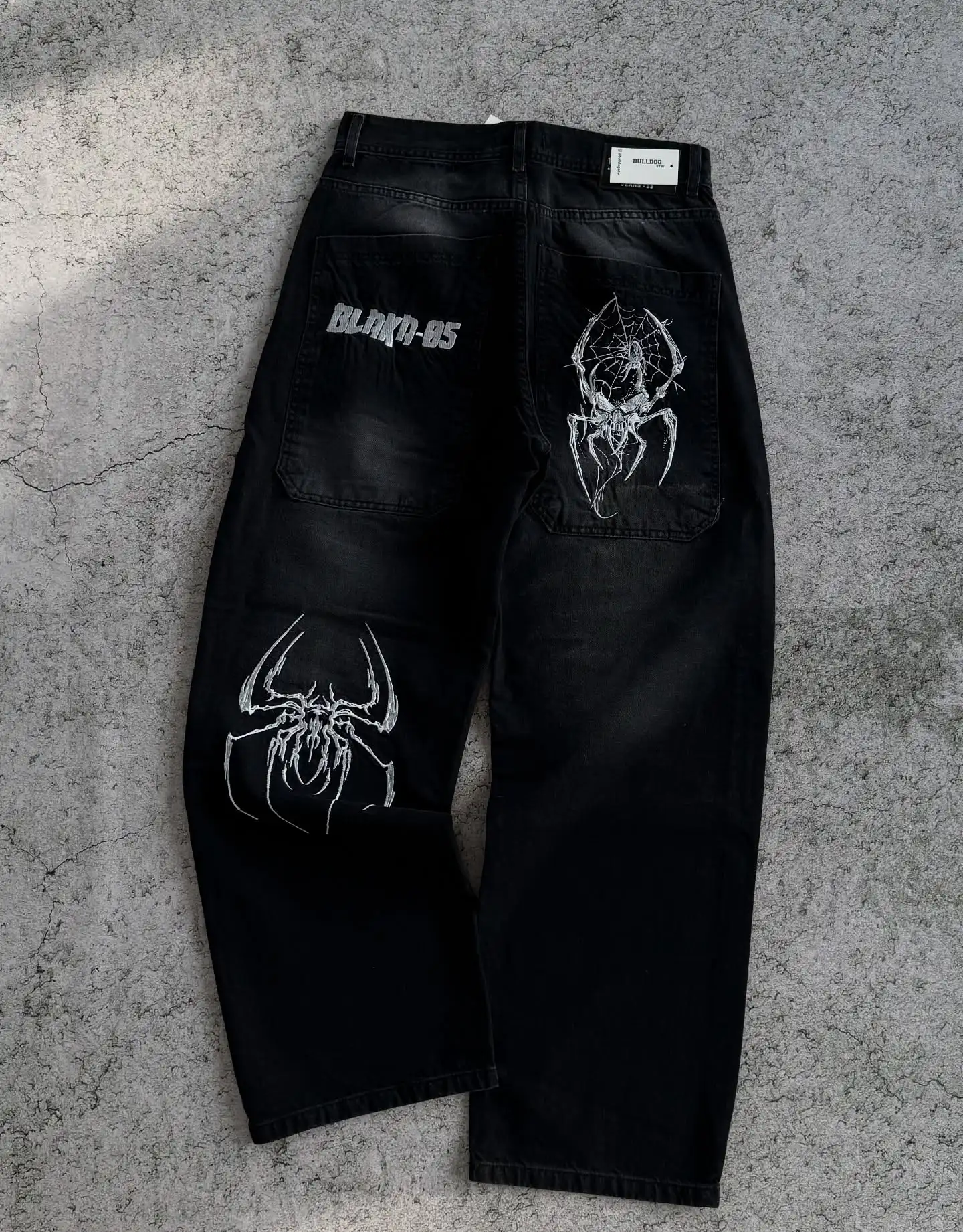 Hip Hop Gothic Retro Spider Pattern Embroidery Baggy Jeans Y2k America Trendy Punk Mens Straight Wide Leg Denim Pants Black Jean