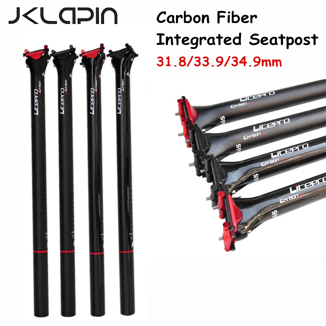 JKLapin Litepro Bicycle Carbon Fiber Integrated Seatpost Folding Bike 31.8 33.9*580MM Seat Tube 412 BMX Seat Rod