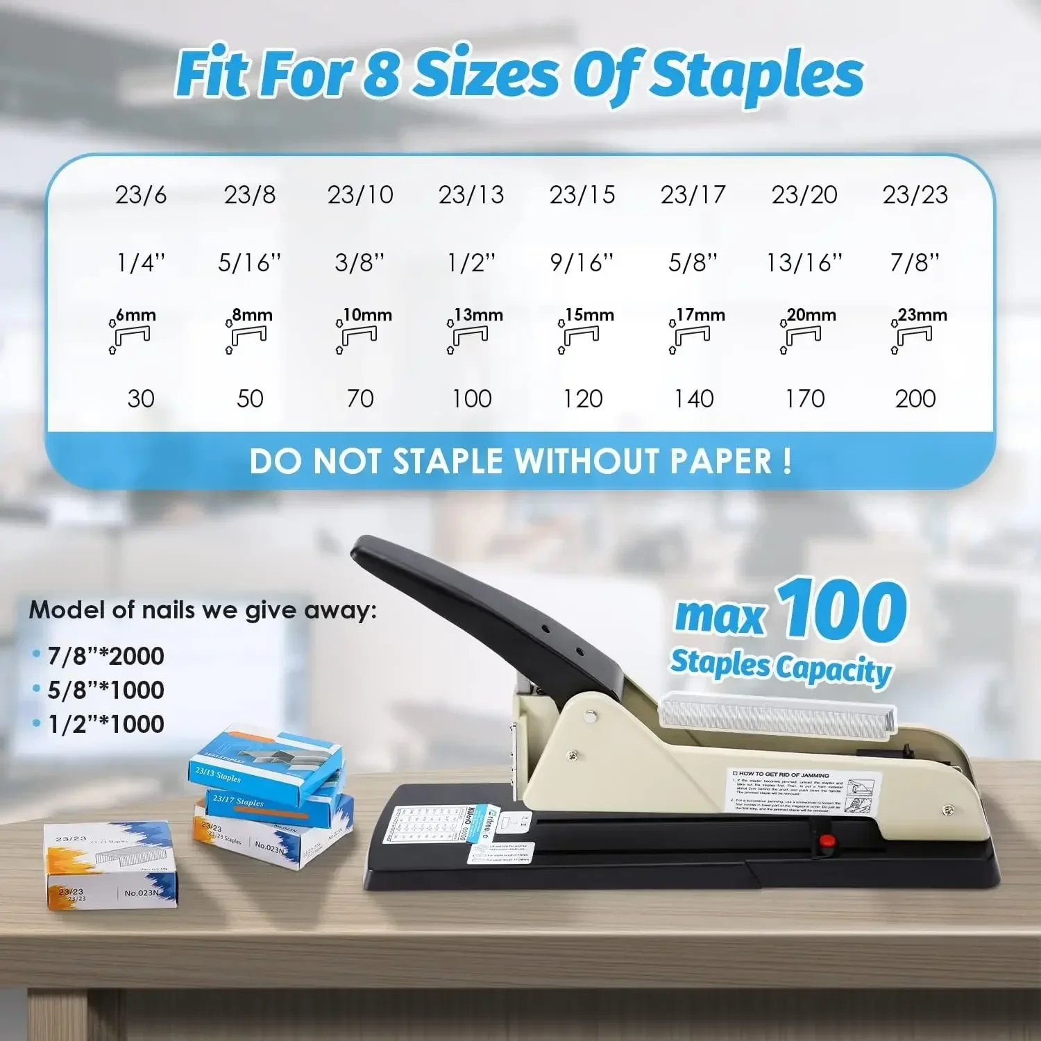 

Степлер с удлиненным рычагом, вместимость 200 листов, сверхмощный степлер с длинным рычагом, регулируемая глубина скрепления 9,84 дюйма, в комплекте 4000 скоб в подарок