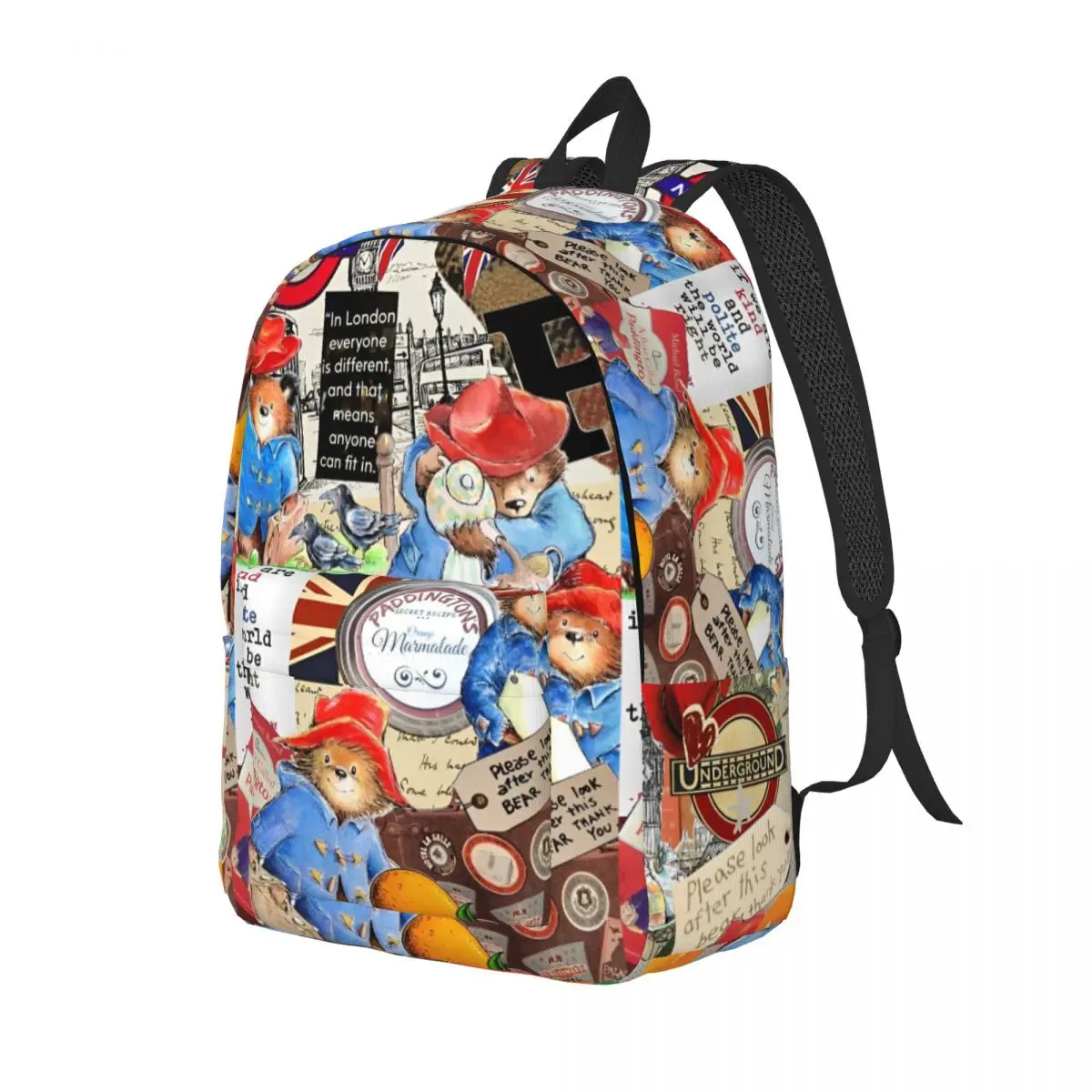 Britain Paddington Brown Bear Backpack Lightweight High School Travel Cute Movie Cartoon Daypack Men Women Laptop Shoulder Bag