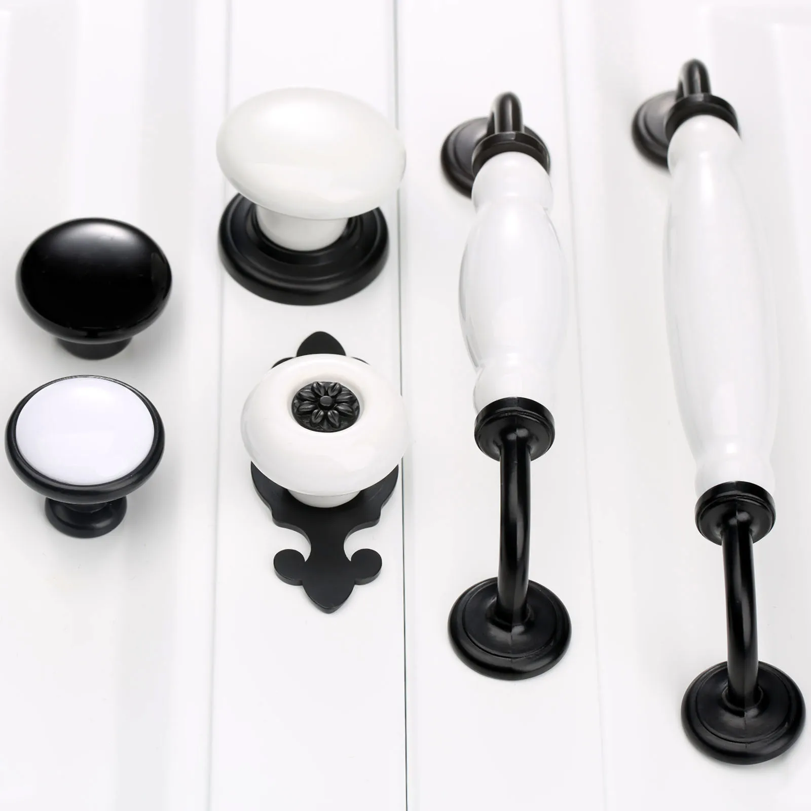 1pc Retro Ceramic Drawer Pull Handle Cabinet Kitchen Furniture Door Cupboard Knob Vintage White Black Single/Double Hole Decor