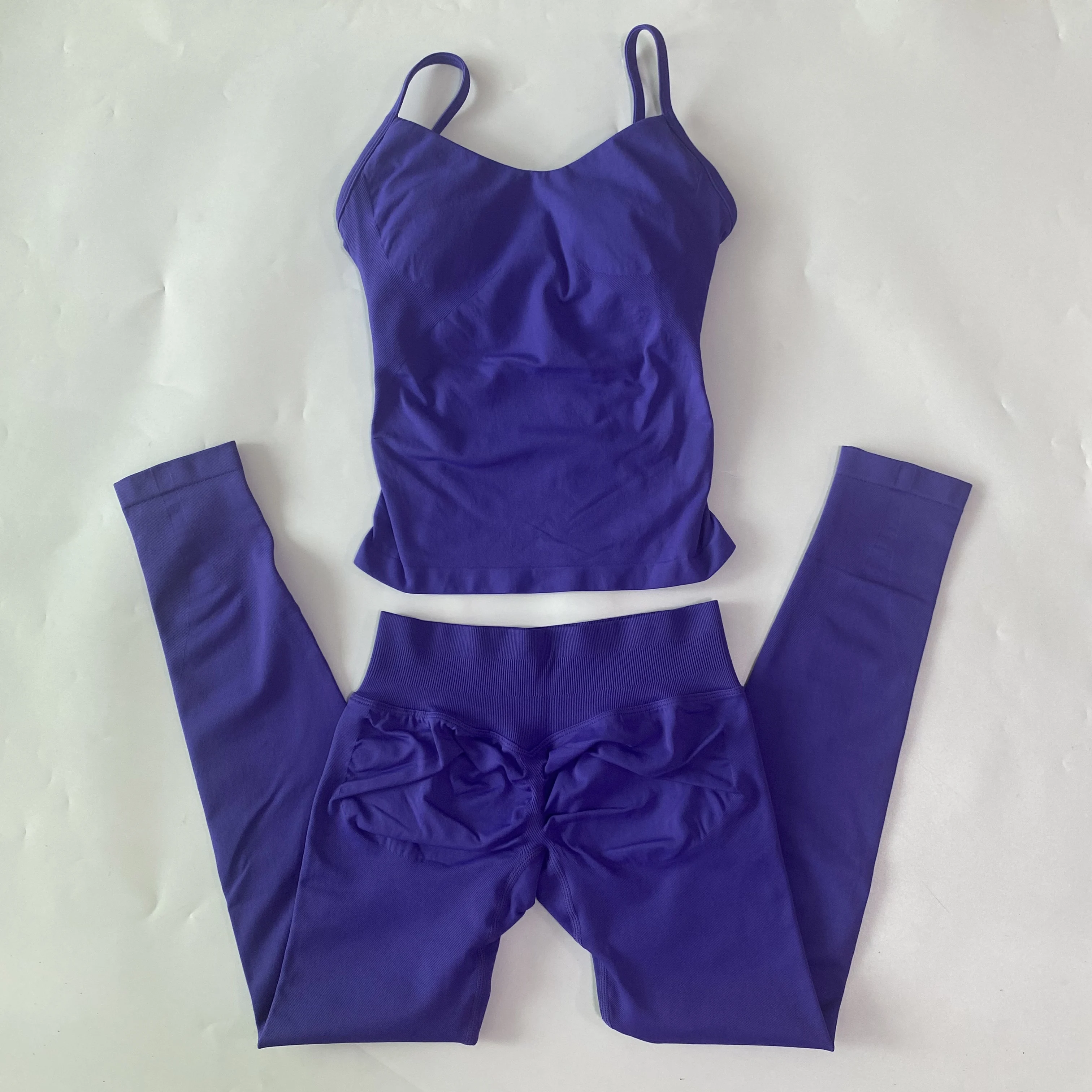 2-teiliges Fitness-Set, Oberteil mit Rundhalsausschnitt, nahtloses Yoga-Set, Fitness-Leggings-Set, Damen-Workout-Set, Sportbekleidung, Fitnesskleidung, Trainingsanzug – Detail 15