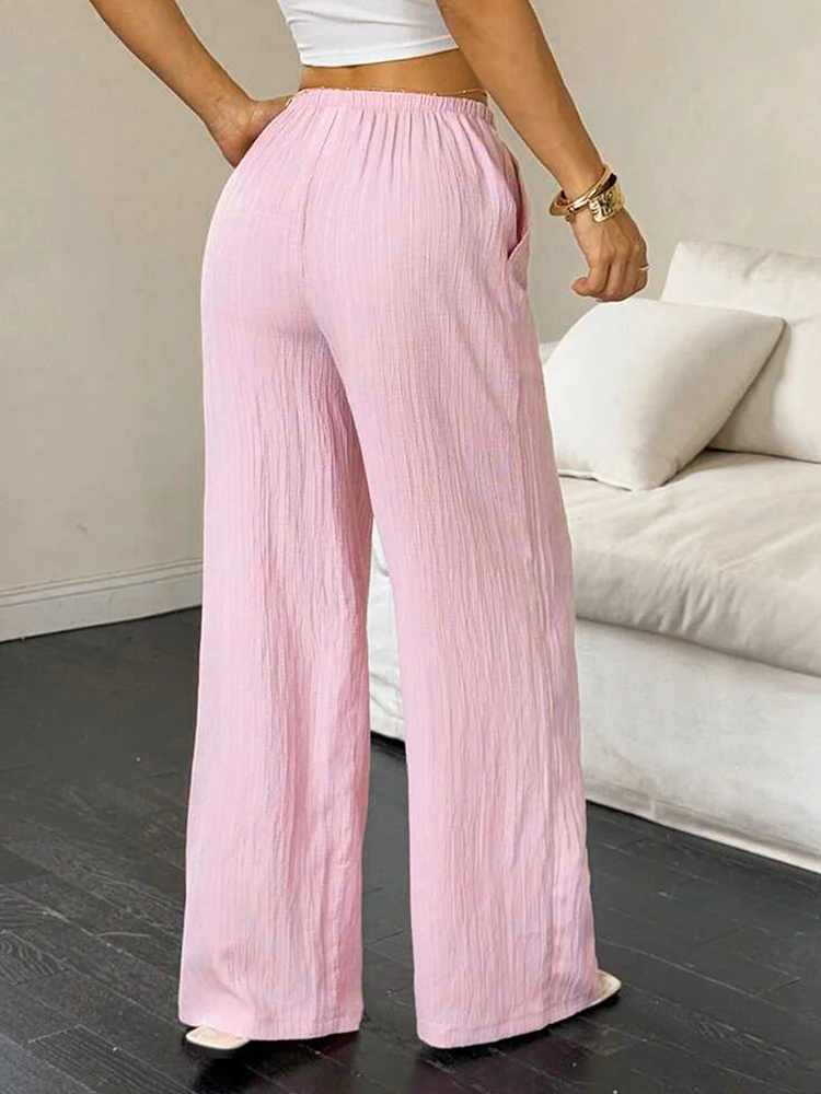 Rose doux femmes pantalon nouvel été Streetwear mode décontracté mince à lacets pantalon élégant femme polyvalent pantalon vêtements
