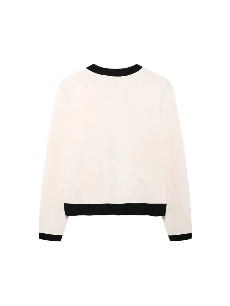 TRZA-Women's Knitted Cardigan Sweater with Golden Buttons, O-Neck, Long Sleeve, Female Outerwear, Chic Tops, Fashion image 2