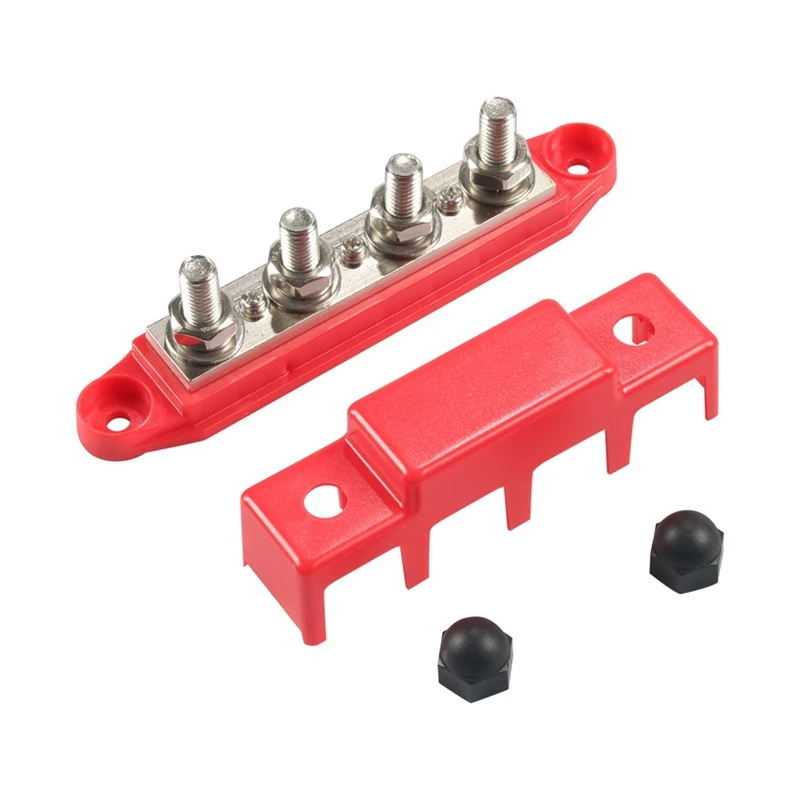 Bus Bar 12V 300A Power Distribution Block 4 X 3/8In Studs 12V Automotive Marine Battery Busbar Terminal Block With Cover