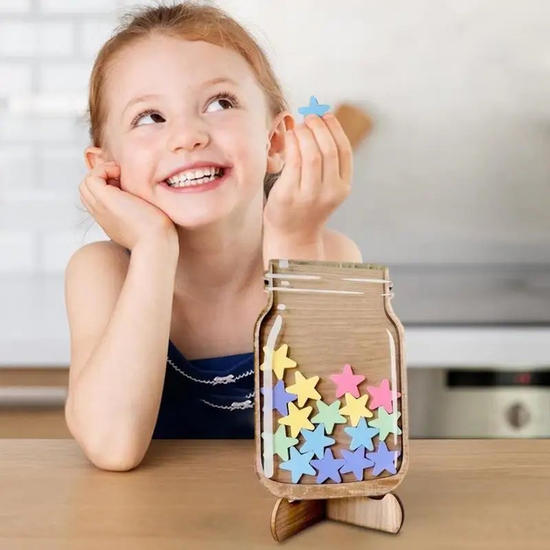 Reward Jars for Kids Star Classroom Wooden Reward Jars with 25 Stars Portable Teachers & Students Interactive Reward Jar