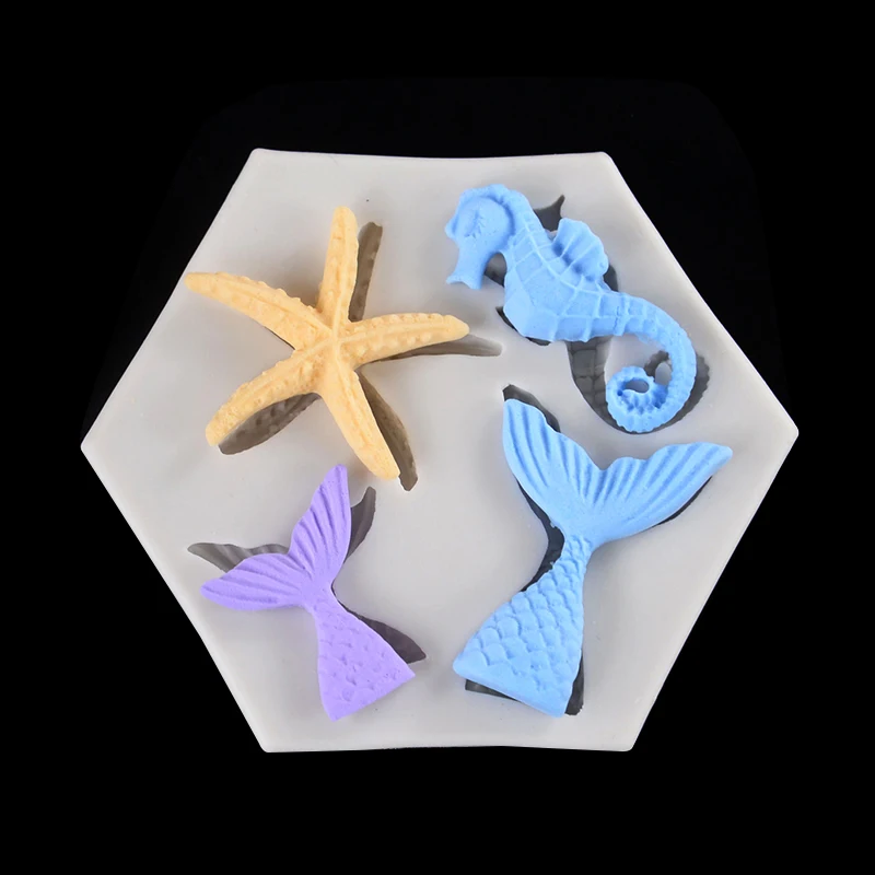 1pc Mermaid Tail Cookies Silicone Mold Sea Theme Seahorse Fondant Cake Mould Girls Mermaid Birthday Party Cake Decor Baking Tool 3